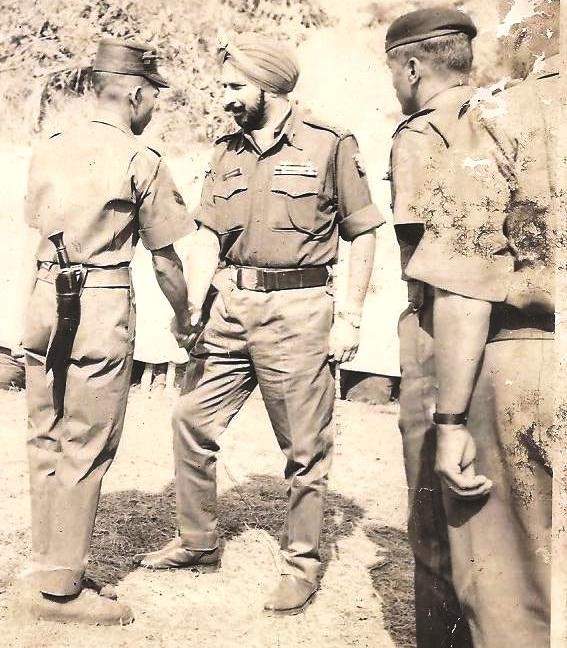 Lt. Gen J.S. Aurora with Hav. Dil Bahadur Chettri, MVC and Lt. Col A. B. Harolikar, MVC, after the war