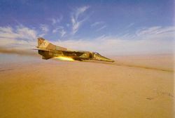 A MiG-23BN, from No.220 Desert Lions Squadron, in action 